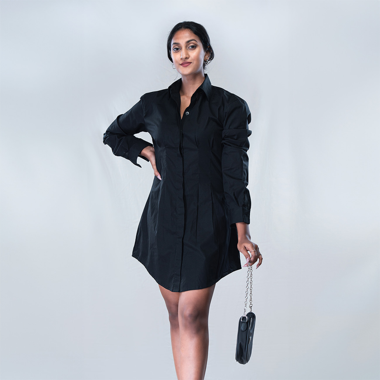 Baloon Sleeved Cotton Shirt Dress