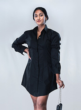 Baloon Sleeved Cotton Shirt Dress